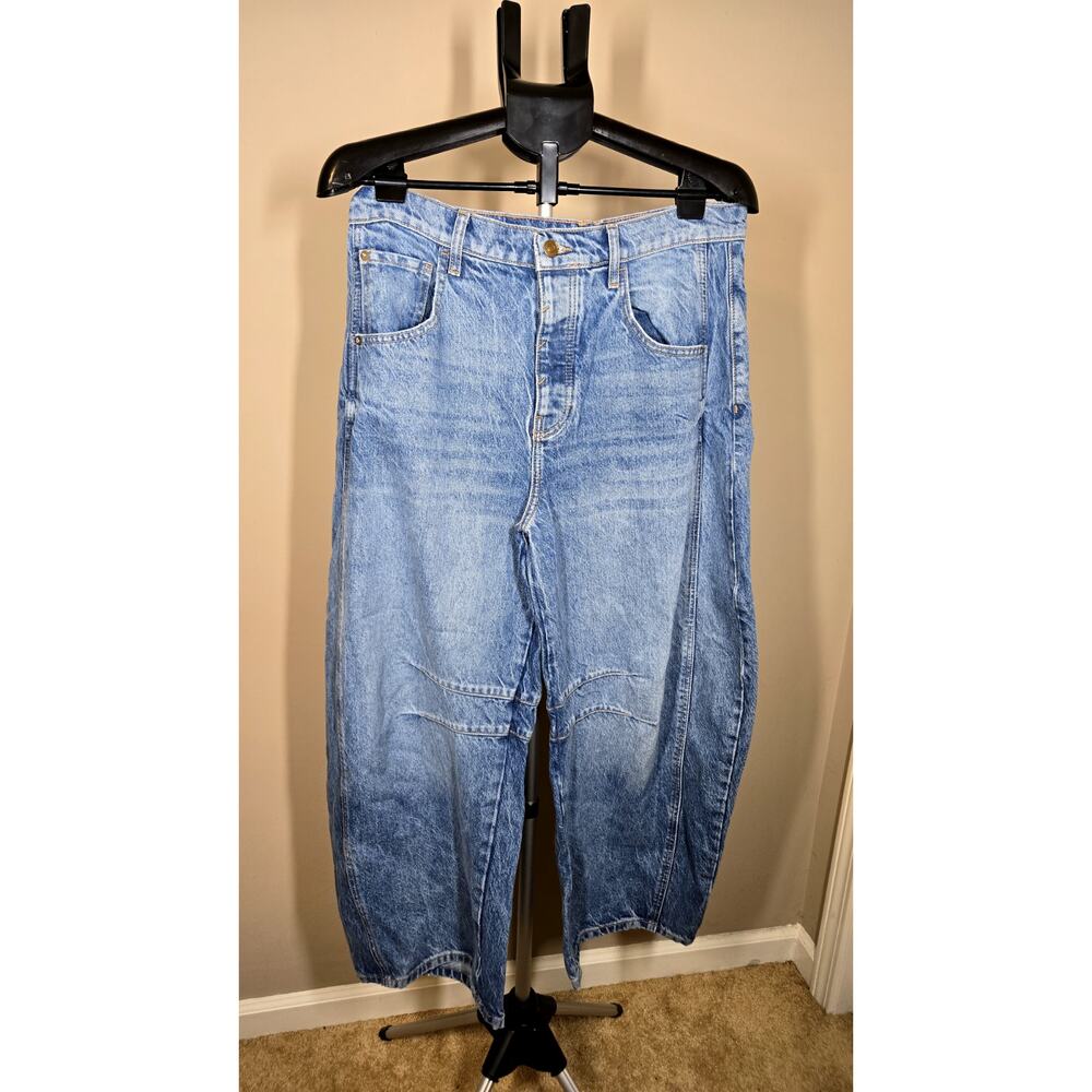 Free People Blue Flare Wide Leg Jeans with Natural Fading